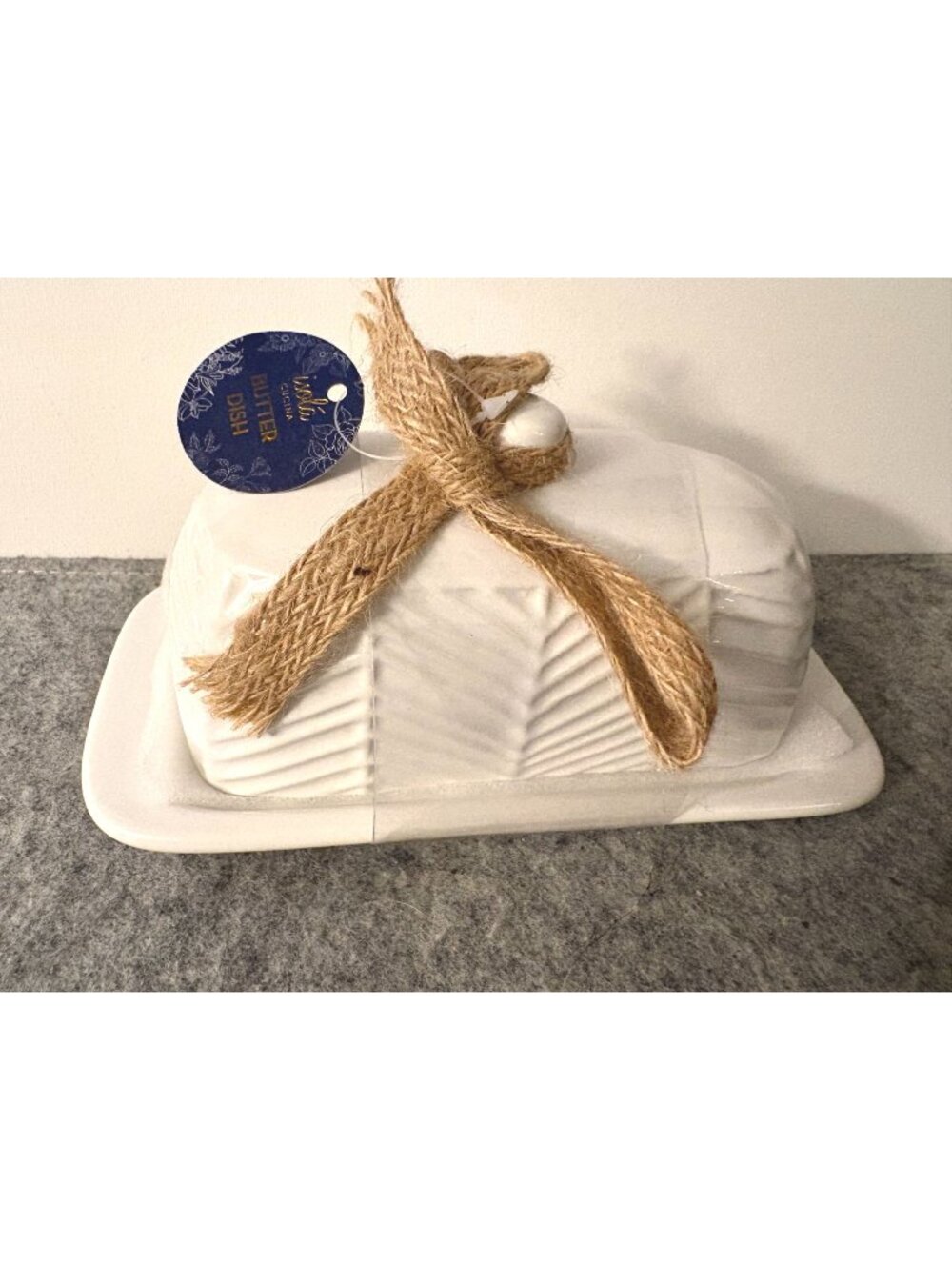 New Isola Cucina Porcelain Chevron Design Butter Dish and Lid # 3484
